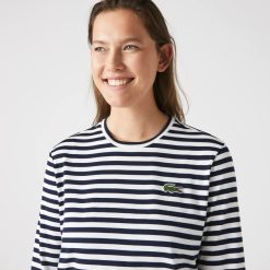 T-Shirts | LACOSTE T-Shirt Manches Longues Femme Lacoste A Rayures En Jersey De Coton