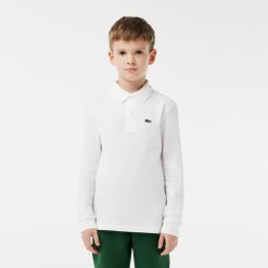 Vetements Garcon | LACOSTE Polo Regular Fit A Manches Longues Enfant Lacoste En Petit Pique Uni