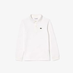 Vetements Garcon | LACOSTE Polo Regular Fit A Manches Longues Enfant Lacoste En Petit Pique Uni