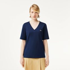 T-Shirts | LACOSTE T-Shirt Relaxed Fit En Jersey De Coton Doux Col V