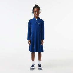 Vetements Fille | LACOSTE Robe Fille Lacoste Manches Longues Et Col Polo En Pique Stretch