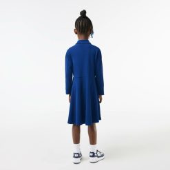 Vetements Fille | LACOSTE Robe Fille Lacoste Manches Longues Et Col Polo En Pique Stretch