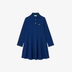 Vetements Fille | LACOSTE Robe Fille Lacoste Manches Longues Et Col Polo En Pique Stretch