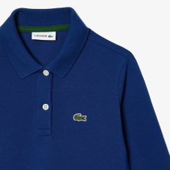 Vetements Fille | LACOSTE Robe Fille Lacoste Manches Longues Et Col Polo En Pique Stretch