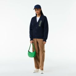 Pullovers | LACOSTE Cardigan Double Face Laine Et Coton Avec Crocodiles Iconiques