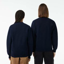 Pullovers | LACOSTE Cardigan Double Face Laine Et Coton Avec Crocodiles Iconiques