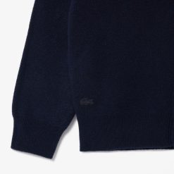 Pullovers | LACOSTE Cardigan Double Face Laine Et Coton Avec Crocodiles Iconiques