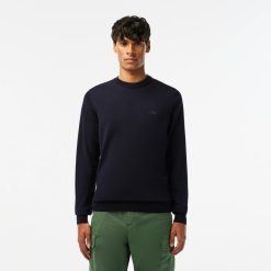 Pullovers | LACOSTE Pull A Col Rond En Laine Merinos Unie