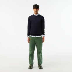 Pullovers | LACOSTE Pull A Col Rond En Laine Merinos Unie