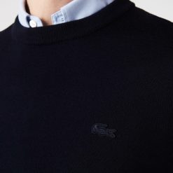 Pullovers | LACOSTE Pull A Col Rond En Laine Merinos Unie