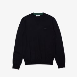 Pullovers | LACOSTE Pull A Col Rond En Laine Merinos Unie