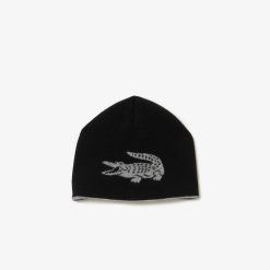 Chapeaux & Casquettes | LACOSTE Bonnet Unie Lacoste Reversible Avec Crocodile Contraste