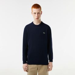 Pullovers | LACOSTE Pull A Col Rond En Laine Unie