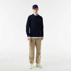 Pullovers | LACOSTE Pull A Col Rond En Laine Unie