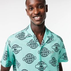 Chemises | LACOSTE Chemise En Twill De Coton Imprime Mappemonde Lacoste