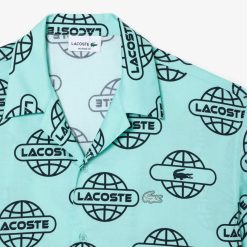 Chemises | LACOSTE Chemise En Twill De Coton Imprime Mappemonde Lacoste