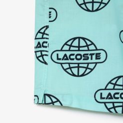 Chemises | LACOSTE Chemise En Twill De Coton Imprime Mappemonde Lacoste