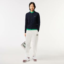 Pullovers | LACOSTE Cardigan Col Rond A Torsades En Laine Et Coton