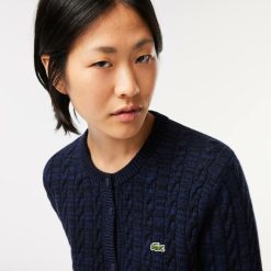 Pullovers | LACOSTE Cardigan Col Rond A Torsades En Laine Et Coton