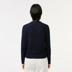 Pullovers | LACOSTE Cardigan Col Rond A Torsades En Laine Et Coton