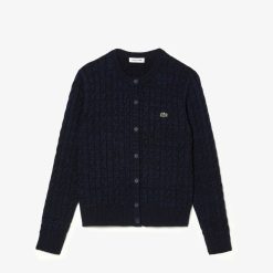 Pullovers | LACOSTE Cardigan Col Rond A Torsades En Laine Et Coton