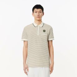 Polos | LACOSTE Polo En Pique De Coton Raye Avec Badge Heritage