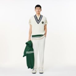 Polos | LACOSTE Polo En Pique De Coton Raye Avec Badge Heritage