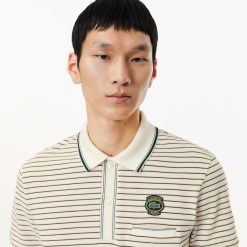 Polos | LACOSTE Polo En Pique De Coton Raye Avec Badge Heritage