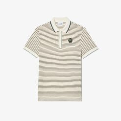 Polos | LACOSTE Polo En Pique De Coton Raye Avec Badge Heritage