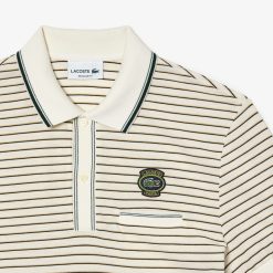 Polos | LACOSTE Polo En Pique De Coton Raye Avec Badge Heritage