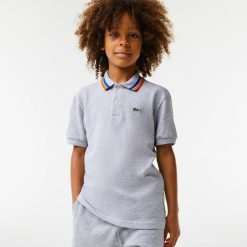 Vetements Garcon | LACOSTE Polo Garcon Lacoste Avec Col Tricolore En Petit Pique De Coton