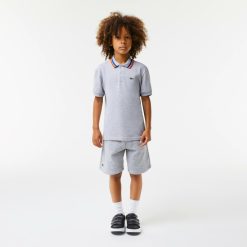 Vetements Garcon | LACOSTE Polo Garcon Lacoste Avec Col Tricolore En Petit Pique De Coton