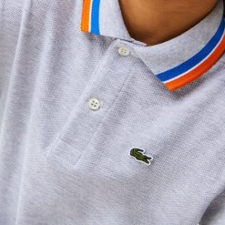 Vetements Garcon | LACOSTE Polo Garcon Lacoste Avec Col Tricolore En Petit Pique De Coton