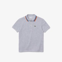 Vetements Garcon | LACOSTE Polo Garcon Lacoste Avec Col Tricolore En Petit Pique De Coton