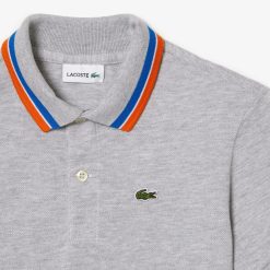 Vetements Garcon | LACOSTE Polo Garcon Lacoste Avec Col Tricolore En Petit Pique De Coton