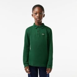 Vetements Garcon | LACOSTE Polo Regular Fit A Manches Longues Enfant Lacoste En Petit Pique Uni