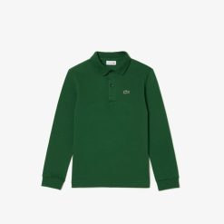 Vetements Garcon | LACOSTE Polo Regular Fit A Manches Longues Enfant Lacoste En Petit Pique Uni