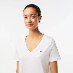 T-Shirts | LACOSTE T-Shirt A Col V Loose Fit En Coton Uni