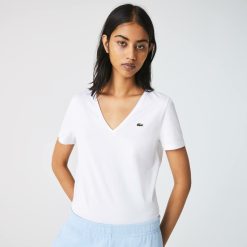 T-Shirts | LACOSTE T-Shirt A Col V Loose Fit En Coton Uni