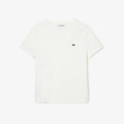 T-Shirts | LACOSTE T-Shirt A Col V Loose Fit En Coton Uni