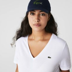 T-Shirts | LACOSTE T-Shirt A Col V Loose Fit En Coton Uni