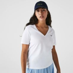 T-Shirts | LACOSTE T-Shirt A Col V Loose Fit En Coton Uni