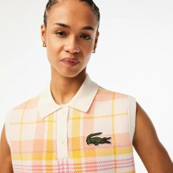 Pullovers | LACOSTE Polo Sans Manche A Carreaux Femme Lacoste En Coton Biologique