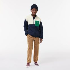 Vetements Fille | LACOSTE Sweatshirt Zippe Contraste Avec Col Montant