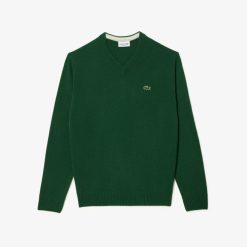 Pullovers | LACOSTE Pull A Col V En Laine Unie