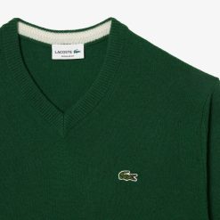 Pullovers | LACOSTE Pull A Col V En Laine Unie