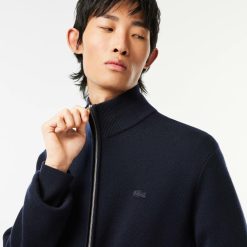 Pullovers | LACOSTE Cardigan Zippe A Col Montant En Laine Unie