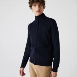 Pullovers | LACOSTE Cardigan Zippe A Col Montant En Laine Unie