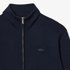 Pullovers | LACOSTE Cardigan Zippe A Col Montant En Laine Unie