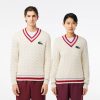 Pullovers | LACOSTE Pull Torsade Col V Unie Lacoste En Coton Biologique